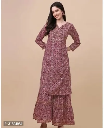 Stylish Maroon Poly Silk Printed Kurta Bottom Set For Women-thumb0