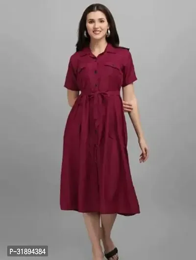 Stylish Maroon Rayon Solid Fit And Flare Dress For Women