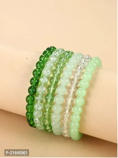Beautiful Multicoloured Glass Beaded Bracelet For Women Pack Of 6
