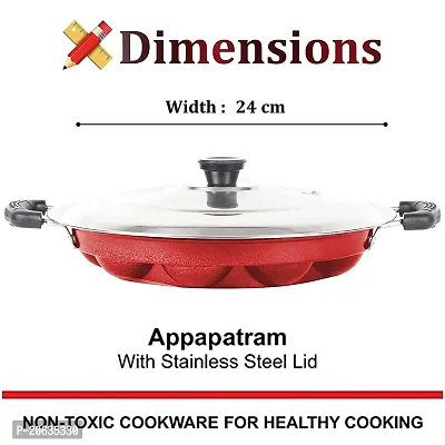 WHEEL CREW 12 Cavities Non Stick Appam Patra with Lid | Aluminum Appam Pan | Cake Maker - Red-thumb2