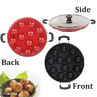 DEVDOX Aluminium Non Stick 12 Cavities Non Stick Appam Pan, Appam Patra,uppan Maker,Paniyaram,Appam Pan,Maker,Pan Cake Maker, ponganalu,gunta ponganalu,appe patra with Lid 24 cm (Pack Off 1)-thumb4