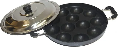Selectpro Non Stick Appam Pan 12 Cups Appam Maker Appam Patra Paniyaram Pancake Pastry Pan Appachetty with 2 Side Handle and Stainless Steel Lid