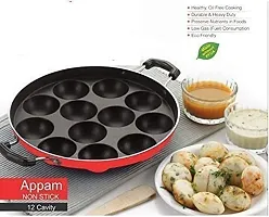 DEVDOX Aluminium Non Stick 12 Cavities Non Stick Appam Pan, Appam Patra,uppan Maker,Paniyaram,Appam Pan,Maker,Pan Cake Maker, ponganalu,gunta ponganalu,appe patra with Lid 24 cm (Pack Off 1)-thumb1