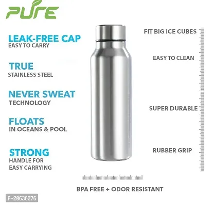 Pure Water Bottles Stainless Steel 1000 ML Fridge Steel Water Bottles Frezzer Bottle (Pack of 2)-thumb3