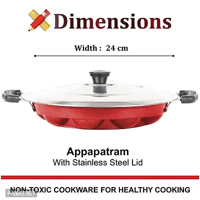 Wheel Crew 12 Cavities Non Stick Appam Patra with Lid | Aluminum Appam Pan | Cake Maker (Paniyarrakal/Paniyaram) - Red-thumb2