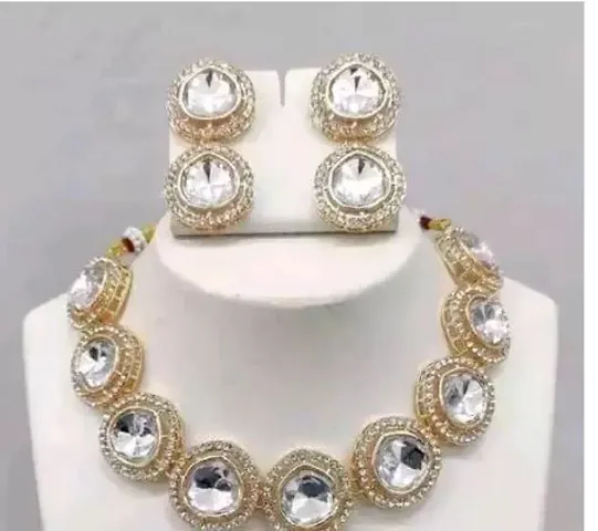 Stylish Alloy Necklace With Earrings Jewellery Set For Women