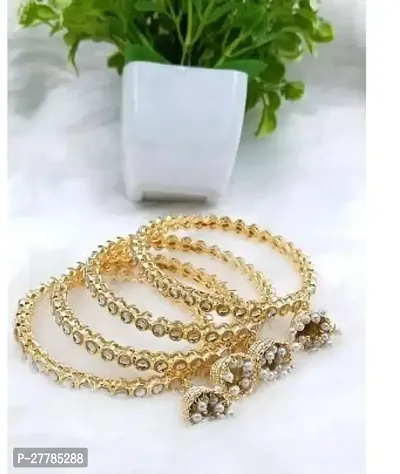 Fancy Golden Alloy Bracelet For Women Pack Of 4-thumb0