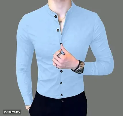 Reliable Light Blue Cotton Blend Long Sleeves Casual Shirt For Men