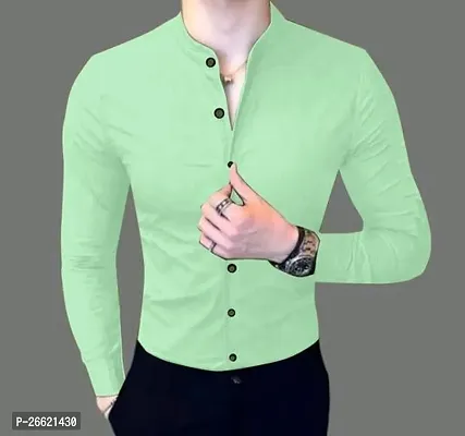 Reliable Green Cotton Blend Long Sleeves Casual Shirt For Men