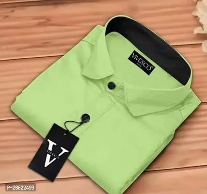 Comfortable Green Cotton Blend Long Sleeve Shirt For Men