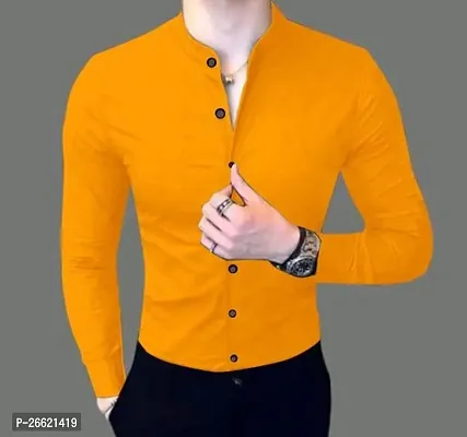 Reliable Yellow Cotton Blend Long Sleeves Casual Shirt For Men-thumb0