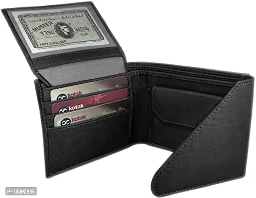 Blissburry Leather Wallet for Men's in Bi-Fold Pattern (Black)-thumb2