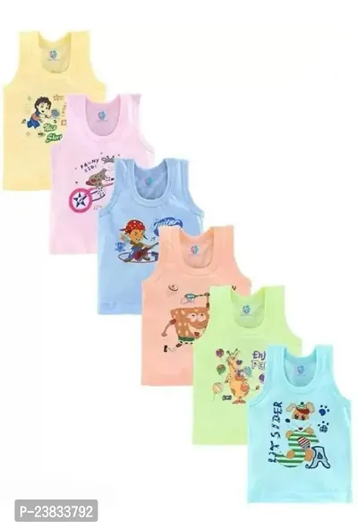 Stylish Cotton Printed Vests For Kids- Pack Of 6