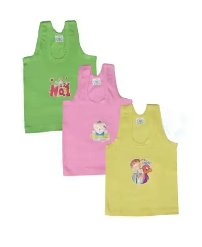 Stylish Cotton Printed Vests For Kids- Pack Of 3