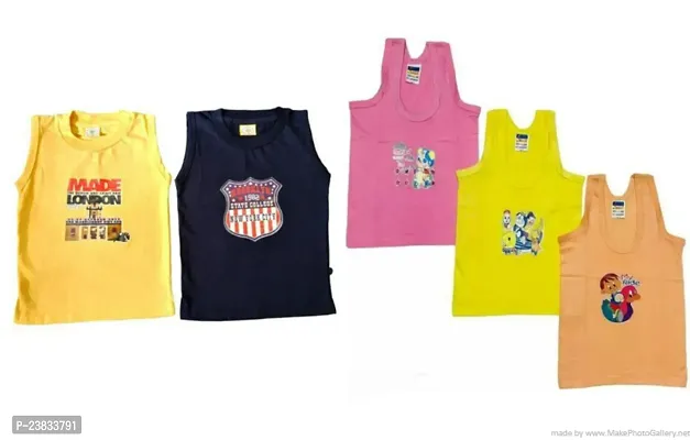 Stylish Cotton Printed Vests For Kids- Pack Of 5-thumb0