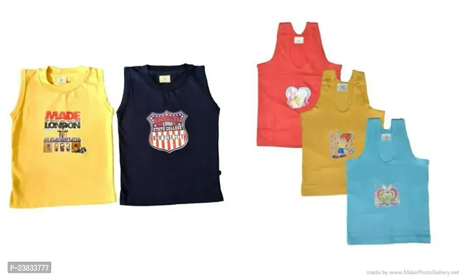 Stylish Cotton Printed Vests For Kids- Pack Of 5