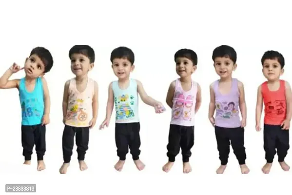 Stylish Cotton Printed Vests For Kids- Pack Of 6