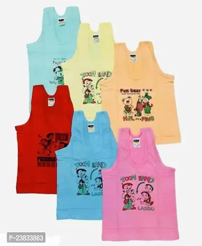 Stylish Cotton Printed Vests For Kids- Pack Of 6