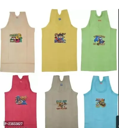 Stylish Cotton Printed Vests For Kids- Pack Of 6