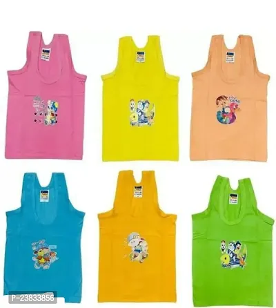 Stylish Cotton Printed Vests For Kids- Pack Of 6