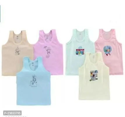 Stylish Cotton Printed Vests For Kids- Pack Of 6