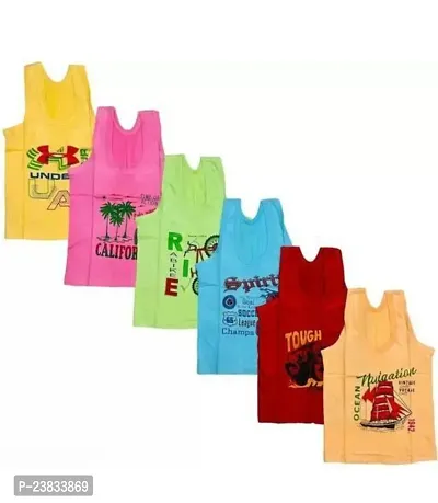 Stylish Cotton Printed Vests For Kids- Pack Of 6