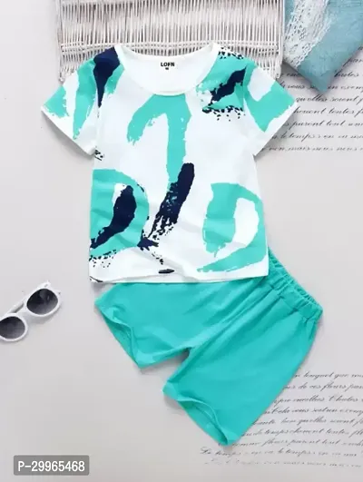 Trendy Turquoise Cotton Printed T-Shirts with Shorts For Kids