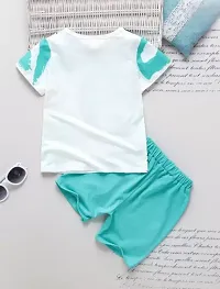 Trendy Turquoise Cotton Printed T-Shirts with Shorts For Kids-thumb2