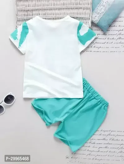 Trendy Turquoise Cotton Printed T-Shirts with Shorts For Kids-thumb3