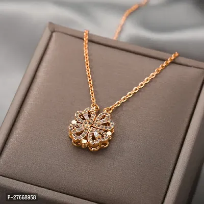 Four-leaf Clover Magnetic Pendant Heart Diamond Rose Gold -plated Magnetic Allure: Your Gateway to Elegance-thumb0