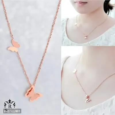 Trendy Collarbone New Butterfly Clavicle Rose Gold Stainless Steel Jewelry Exquisite Charm Cute Lady Neck Ornament Chain for women  girls