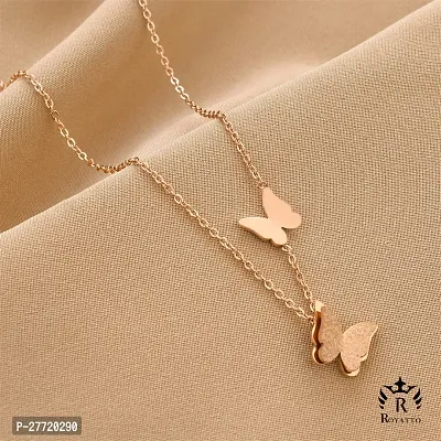 Trendy Collarbone New Butterfly Clavicle Rose Gold Stainless Steel Jewelry Exquisite Charm Cute Lady Neck Ornament Chain for women  girls