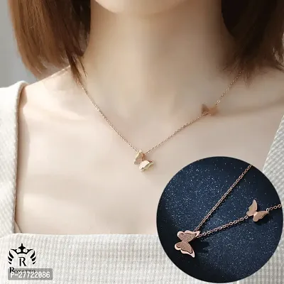 Trendy Collarbone New Butterfly Clavicle Rose Gold Stainless Steel Jewelry Exquisite Charm Cute Lady Neck Ornament Chain for women  girls