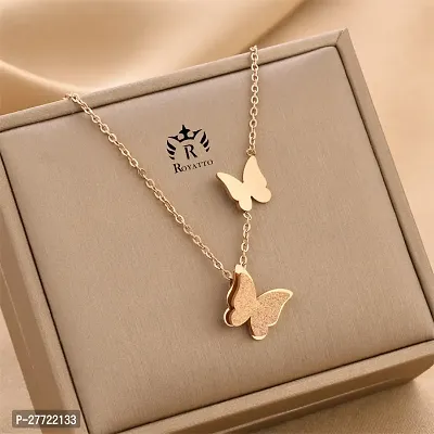 Trendy Collarbone New Butterfly Clavicle Rose Gold Stainless Steel Jewelry Exquisite Charm Cute Lady Neck Ornament Chain for women  girls-thumb0