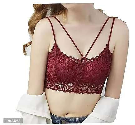 N-Gal Maroon & Blue Lace Work Bralette Bras - Pack Of 2