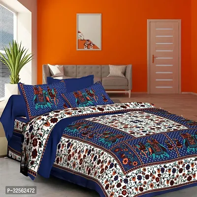 Comfortable Cotton Printed Double Bedsheet with 2 Pillow Covers-thumb0