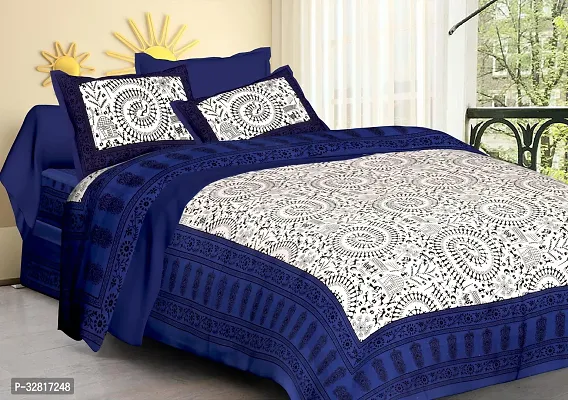 Comfortable Cotton Printed Double Bedsheet with Two Pillow Covers-thumb0