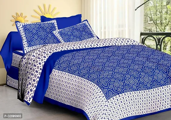 Beautiful Blue Cotton Printed 1 Bedsheet + 2 Pillowcovers-thumb0