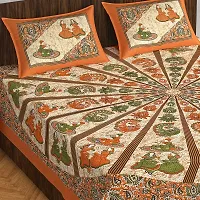 Beautiful Orange Cotton Printed 1 Bedsheet + 2 Pillowcovers-thumb1