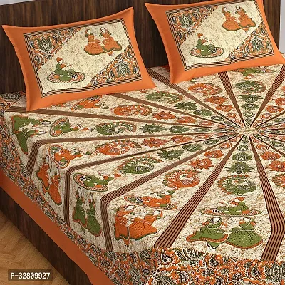 Beautiful Orange Cotton Printed 1 Bedsheet + 2 Pillowcovers-thumb2