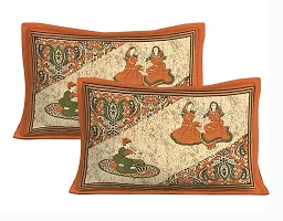 Beautiful Orange Cotton Printed 1 Bedsheet + 2 Pillowcovers-thumb2