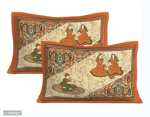 Beautiful Orange Cotton Printed 1 Bedsheet + 2 Pillowcovers-thumb3