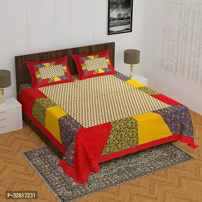 Comfortable Cotton Printed Double Bedsheet with Two Pillow Covers-thumb0