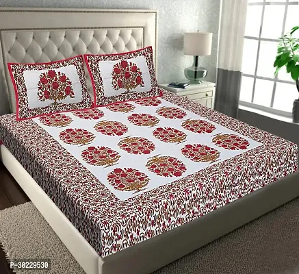 style Comfortable Cotton Printed Double Bedsheet with Pillow Covers-thumb0