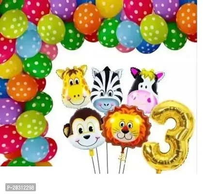 Animal Theme Birthday decoration + 3 no + 20 multicolor Dot Balloons