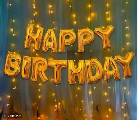 Happy Birthday Decoration Kit:-2 pcs golden HBDFoil Balloon With Led Light Birthday Decoration-thumb0