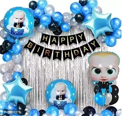 Boss Baby Theme Decorations Combo Set -55 pcs with Boss Baby Foil Balloon , Metallic Balloons , Printed Balloons Boys Bday Decoration items