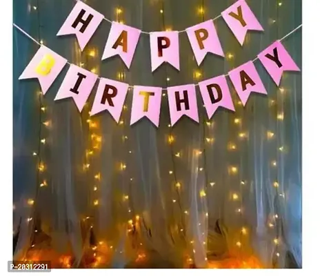 Pink Happy Birthday Banner With Led Light Decoration Kit-thumb0