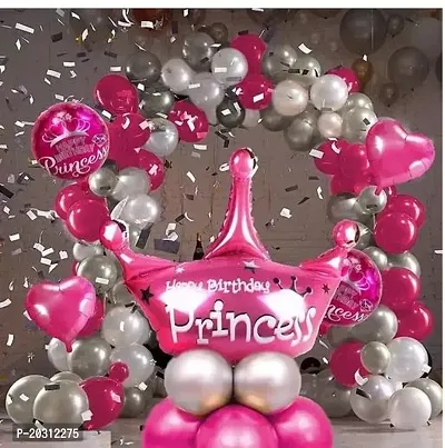 Princess Theme Decoration combo Kit - 5 pcs set of princess | 30 Metallic Balloons ( rose gold, white , sliver)