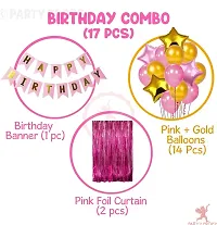 Pink And Golden Color Theme For Beautyful Baby and girls 1 H.Bday Banner Pink color , 2 pink curtains ,2 pink and 2 golden stars , golden pink balloons(10) 1 Golden star-thumb1